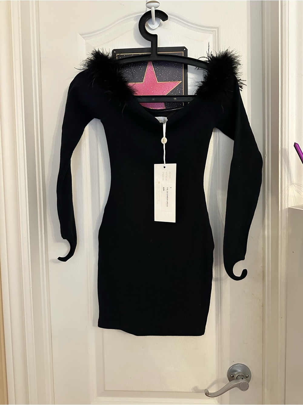 Black Feather-Trim Bodycon Dress